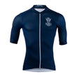 Load image into Gallery viewer, Front of mens cycling top in blue with classic wearwell cycling clothing company logo