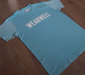 Second edition sky t-shirt front showing white logo and relaxed fit